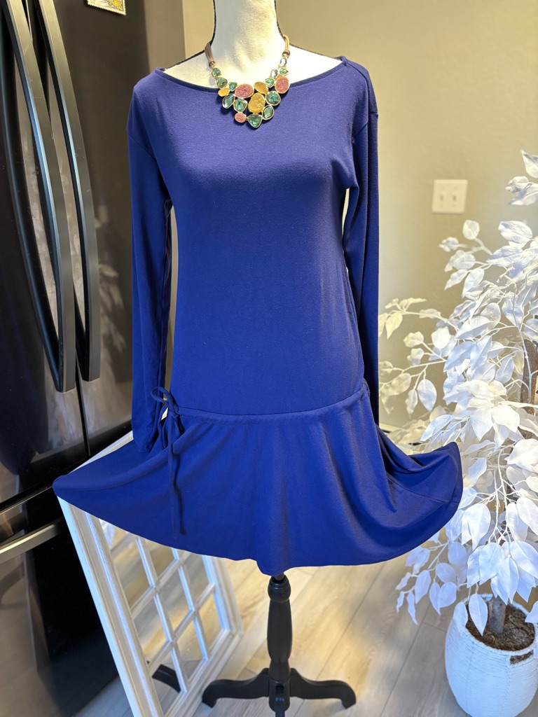 Free People Women's Royal Blue Long-Sleeve Drop-Waist Dress. Size S And L. Nwot